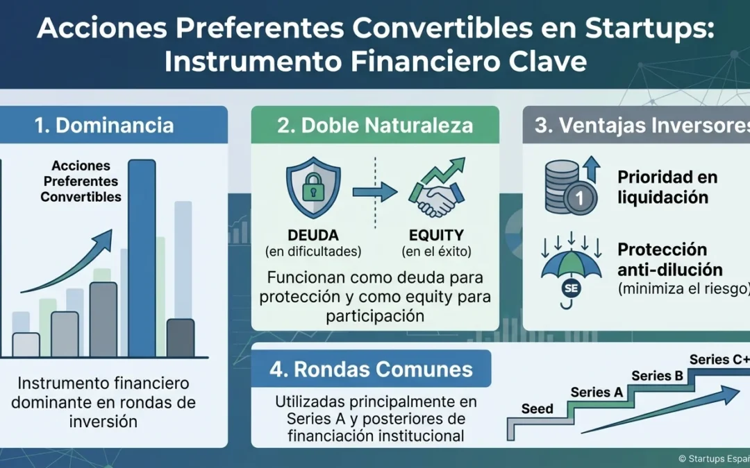 Acciones Preferentes Convertibles: Cómo Funcionan en las Startups - acciones preferentes convertibles, financiación startup, venture capital, Series A, instrumentos financieros híbridos, dilución accionarial, preferencia liquidación