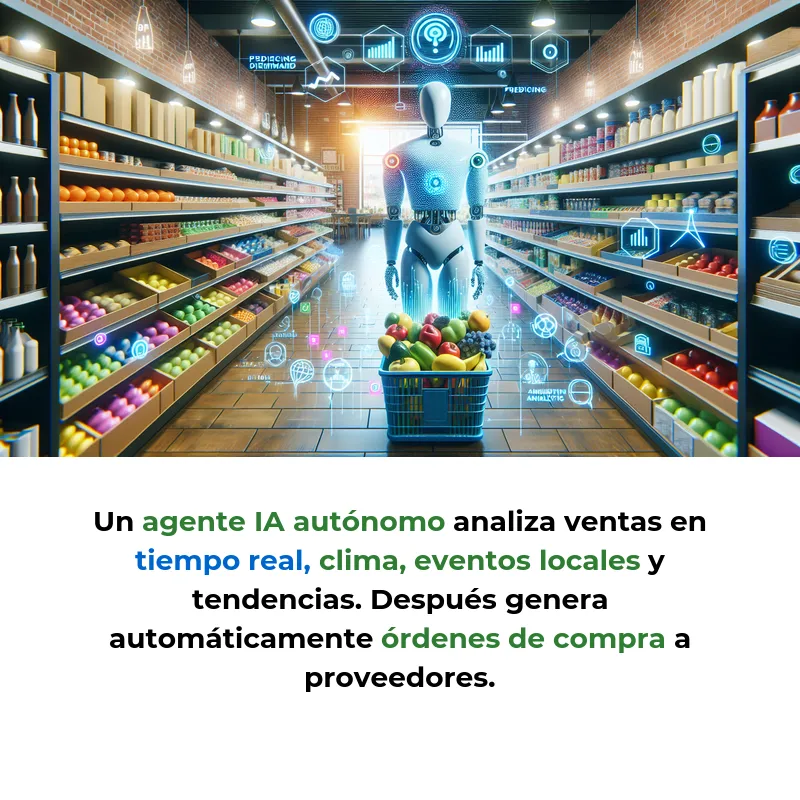 Idea de AI Agent: Un Agente IA que Gestiona el Inventario de Supermercados Automáticamente - Cómo la inteligencia artificial podría predecir demanda y hacer pedidos sin intervención humana en retail - Carousel Image