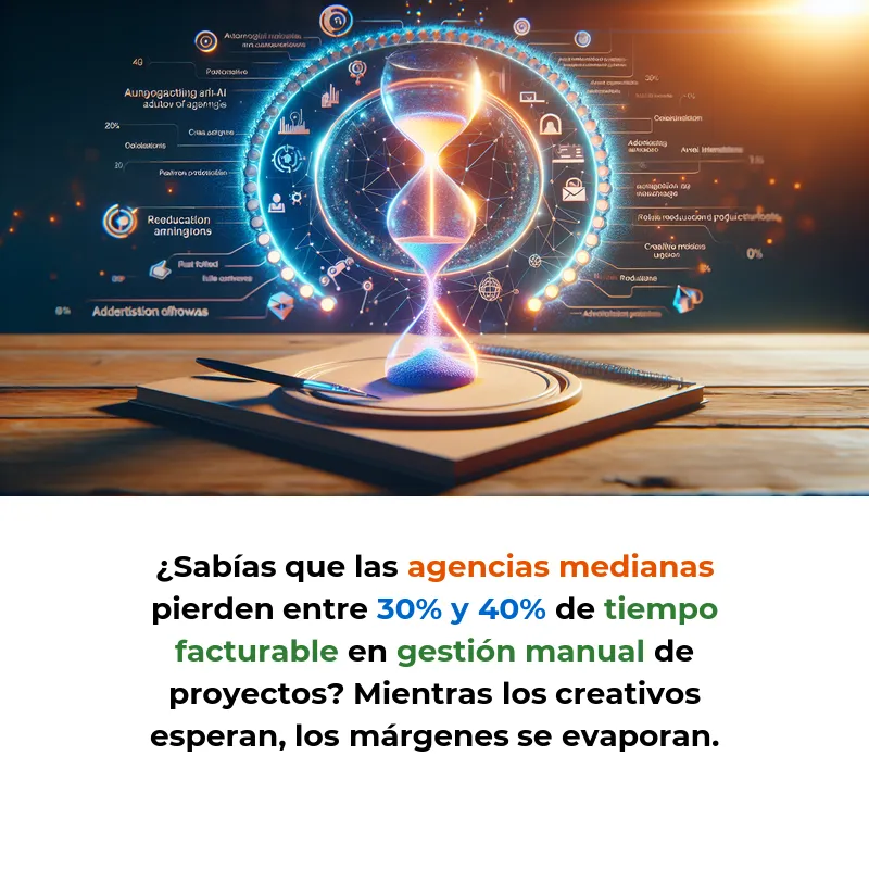 Idea de AI Agent: Asistente Autónomo para Gestión de Proyectos Creativos en Agencias - Un sistema multi-agente que automatiza workflows publicitarios y reduce tiempos de producción hasta un 50% - Carousel Image