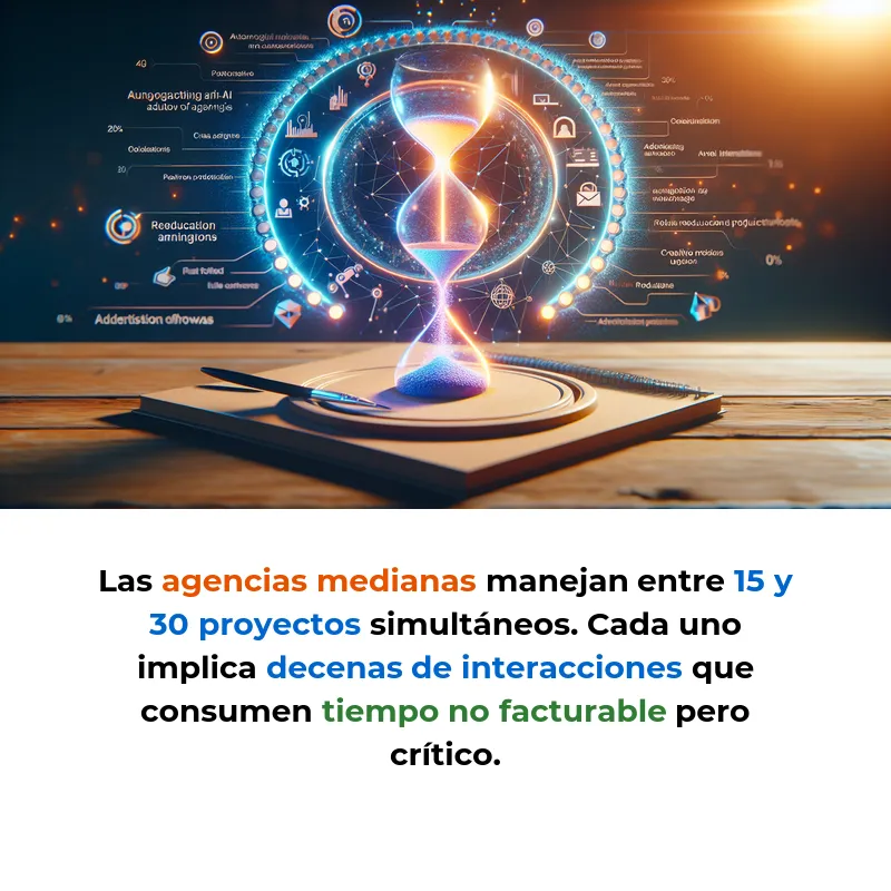 Idea de AI Agent: Asistente Autónomo para Gestión de Proyectos Creativos en Agencias - Un sistema multi-agente que automatiza workflows publicitarios y reduce tiempos de producción hasta un 50% - Carousel Image