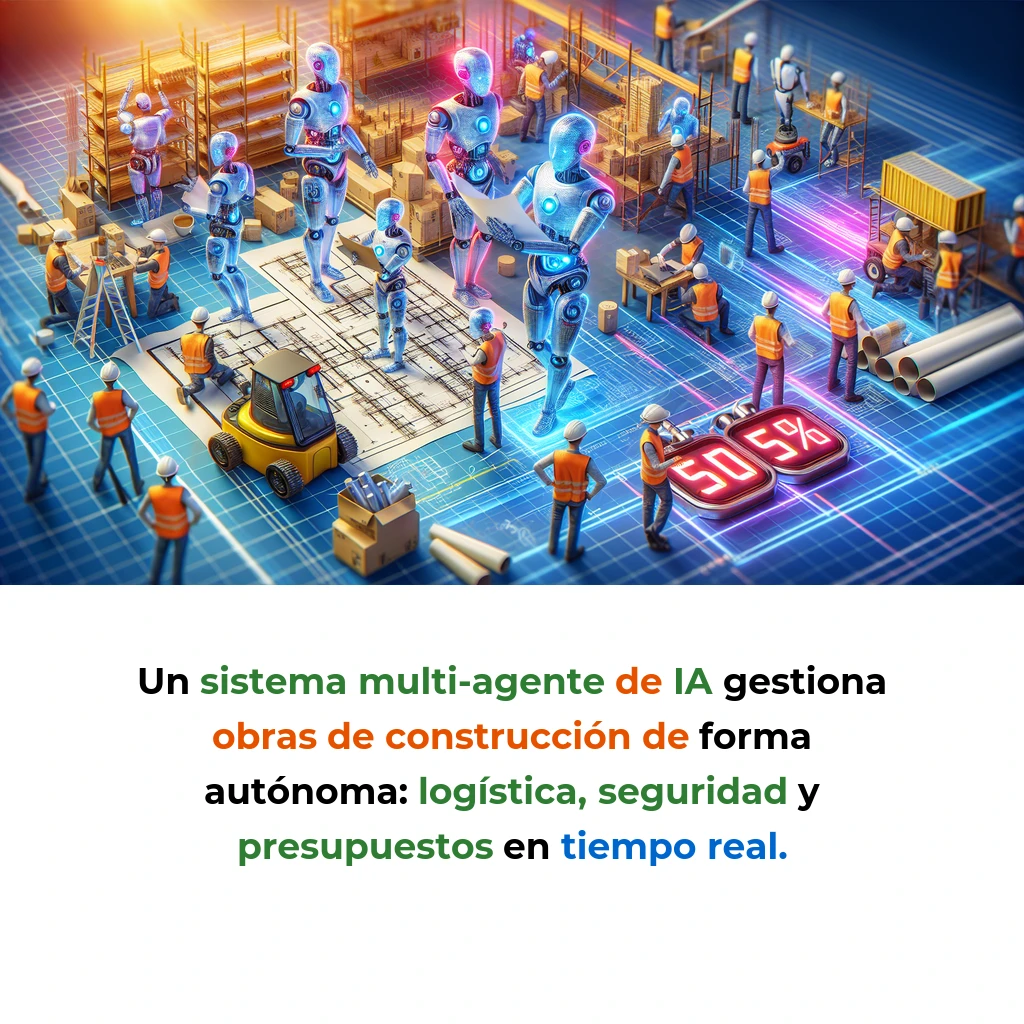 Idea de AI Agent: Sistema Multi-Agente para Gestión Autónoma de Obras de Construcción - Agentes IA especializados que coordinan logística, seguridad y presupuestos en tiempo real para reducir retrasos hasta un 50% - Carousel Image