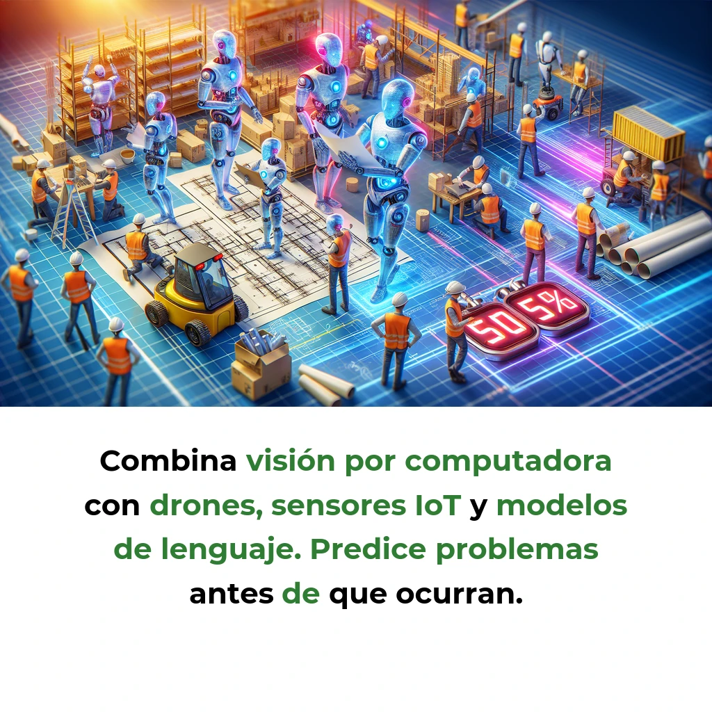 Idea de AI Agent: Sistema Multi-Agente para Gestión Autónoma de Obras de Construcción - Agentes IA especializados que coordinan logística, seguridad y presupuestos en tiempo real para reducir retrasos hasta un 50% - Carousel Image