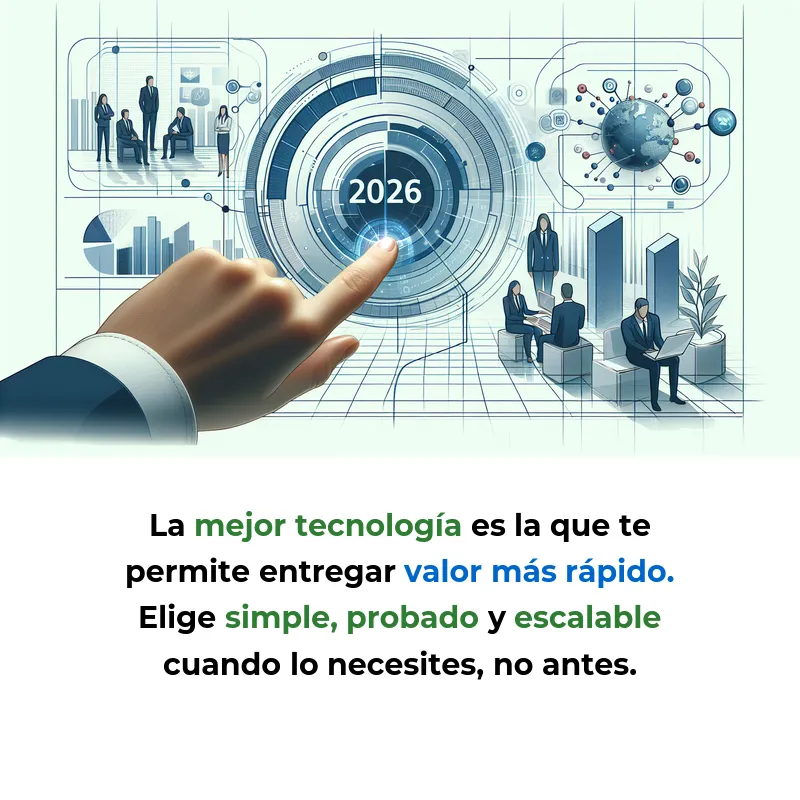 Cómo elegir el tech stack perfecto para tu startup en 2026 - Guía definitiva para seleccionar tecnologías que escalen sin complejidad innecesaria - Carousel Image