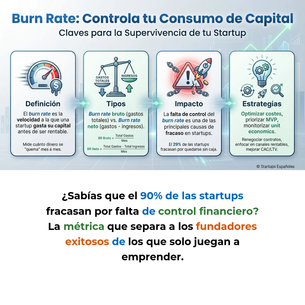 Burn Rate: Qué es y Cómo Controlar el Consumo de Capital en Startups - La métrica que mide la velocidad de gasto y determina el runway de una startup - Carousel Image