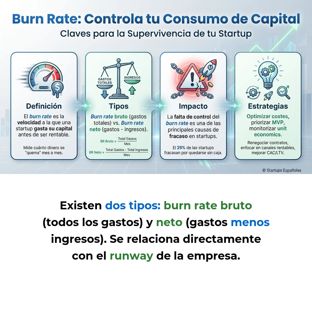 Burn Rate: Qué es y Cómo Controlar el Consumo de Capital en Startups - La métrica que mide la velocidad de gasto y determina el runway de una startup - Carousel Image