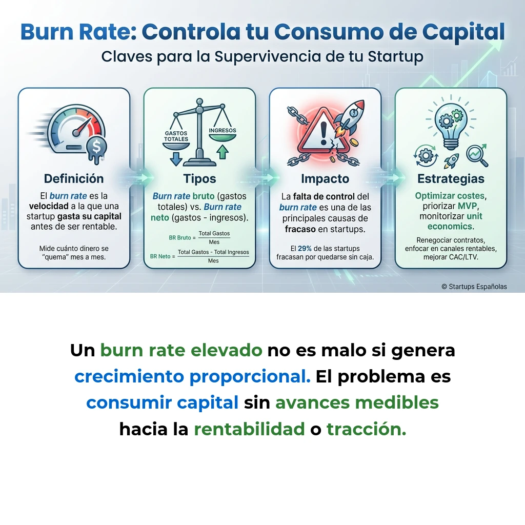Burn Rate: Qué es y Cómo Controlar el Consumo de Capital en Startups - La métrica que mide la velocidad de gasto y determina el runway de una startup - Carousel Image