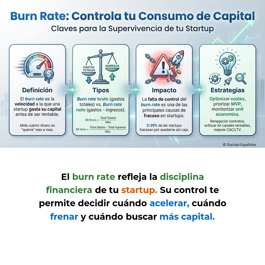 Burn Rate: Qué es y Cómo Controlar el Consumo de Capital en Startups - La métrica que mide la velocidad de gasto y determina el runway de una startup - Carousel Image