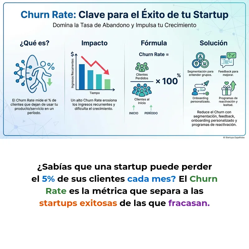 Churn Rate: Qué es la Tasa de Abandono y Cómo Reducirla en Startups - Métrica esencial para medir la retención de clientes y la sostenibilidad del modelo de negocio - Carousel Image
