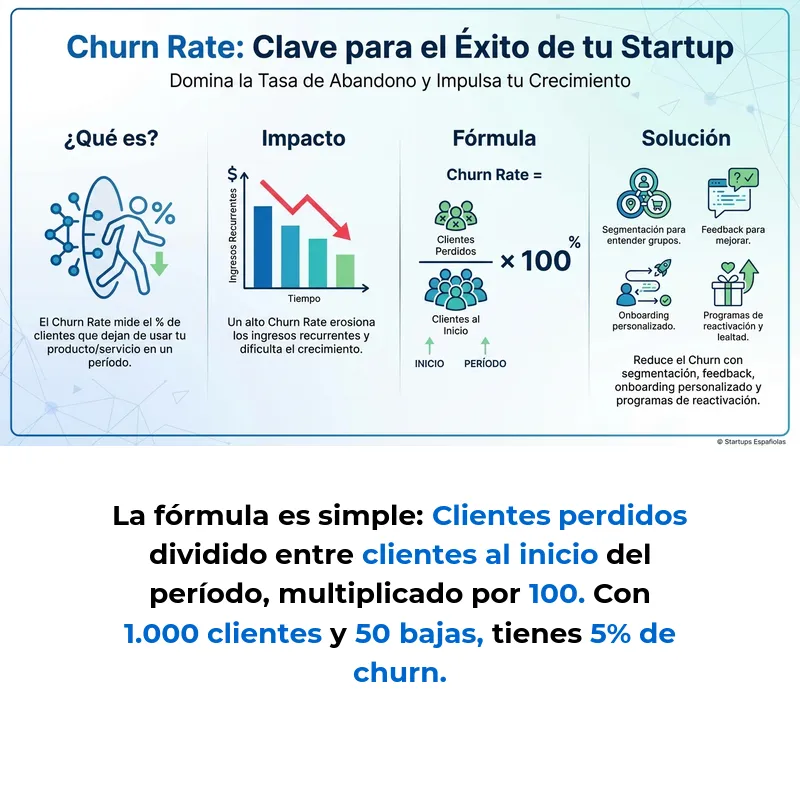 Churn Rate: Qué es la Tasa de Abandono y Cómo Reducirla en Startups - Métrica esencial para medir la retención de clientes y la sostenibilidad del modelo de negocio - Carousel Image