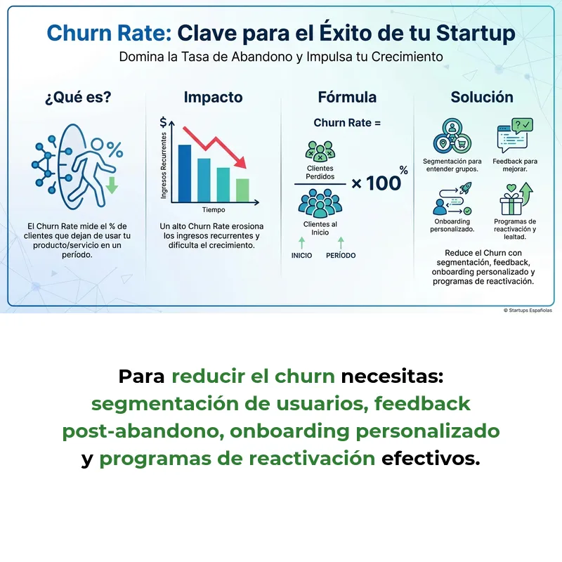 Churn Rate: Qué es la Tasa de Abandono y Cómo Reducirla en Startups - Métrica esencial para medir la retención de clientes y la sostenibilidad del modelo de negocio - Carousel Image