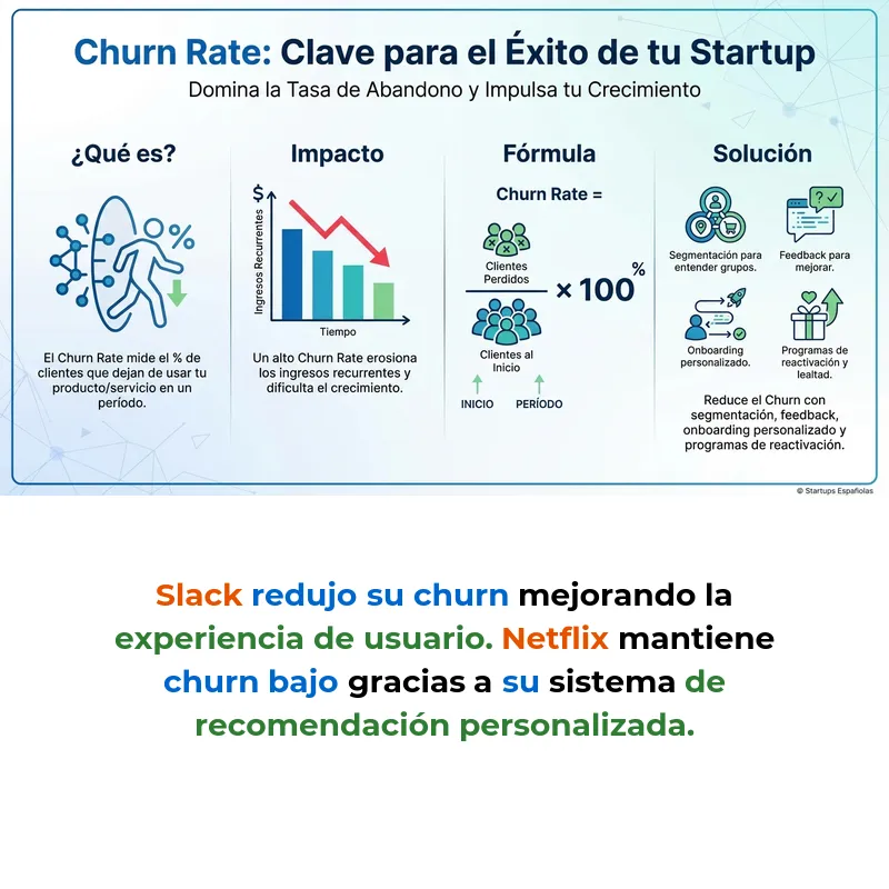 Churn Rate: Qué es la Tasa de Abandono y Cómo Reducirla en Startups - Métrica esencial para medir la retención de clientes y la sostenibilidad del modelo de negocio - Carousel Image