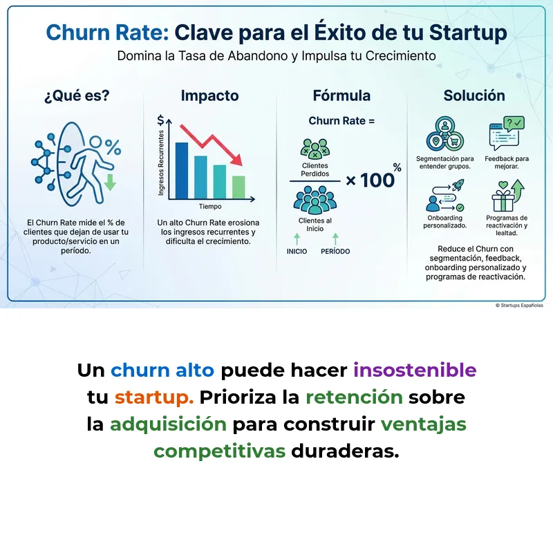 Churn Rate: Qué es la Tasa de Abandono y Cómo Reducirla en Startups - Métrica esencial para medir la retención de clientes y la sostenibilidad del modelo de negocio - Carousel Image
