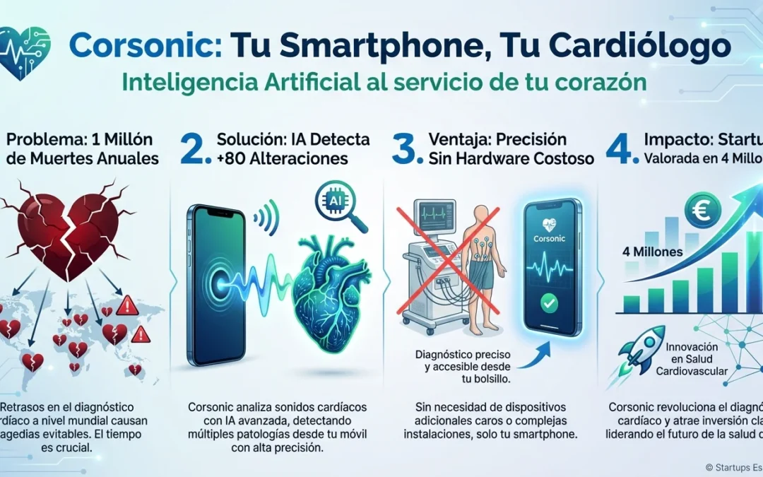 Corsonic: La startup murciana que convierte tu smartphone en un cardiólogo experto con inteligencia artificial - Corsonic, startup HealthTech española, diagnóstico cardiológico con IA, inteligencia artificial médica, ecocardiografía smartphone, triaje automatizado, Índice Acústico cardíaco, startups Murcia, telemedicina España, certificación médica europea