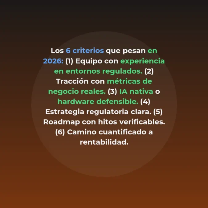 Criterios de inversión en 2026 - Tracción real, regulación como ventaja y IA nativa: los filtros que aplican fondos y business angels antes de firmar - Carousel Image