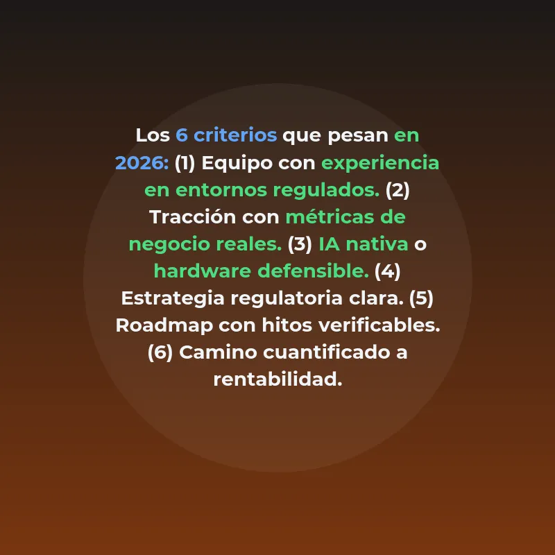 Criterios de inversión en 2026 - Tracción real, regulación como ventaja y IA nativa: los filtros que aplican fondos y business angels antes de firmar - Carousel Image