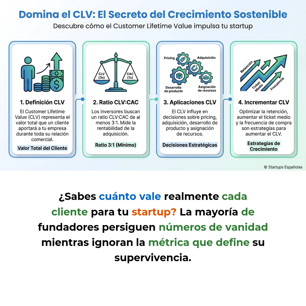 Customer Lifetime Value (CLV): Qué es y cómo calcularlo en tu startup - La métrica que determina cuánto vale realmente cada cliente para tu negocio - Carousel Image