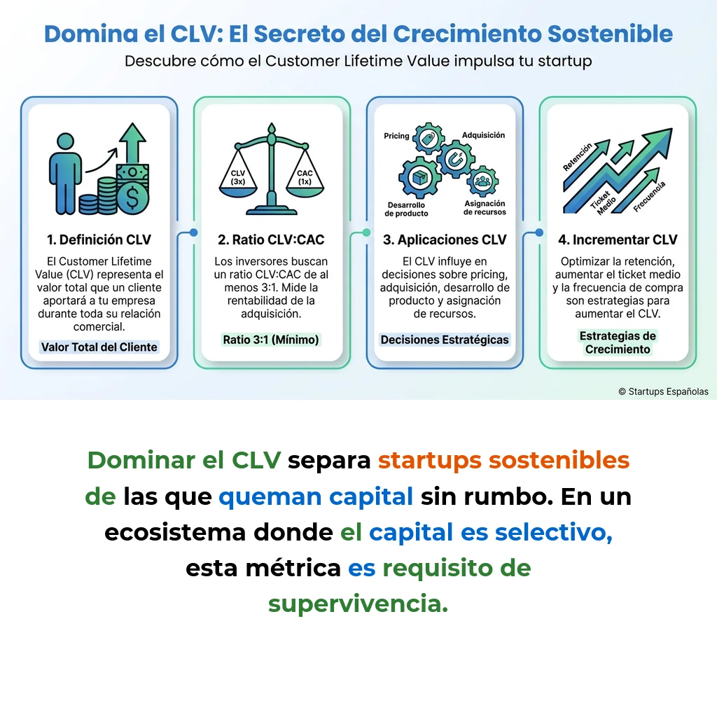 Customer Lifetime Value (CLV): Qué es y cómo calcularlo en tu startup - La métrica que determina cuánto vale realmente cada cliente para tu negocio - Carousel Image