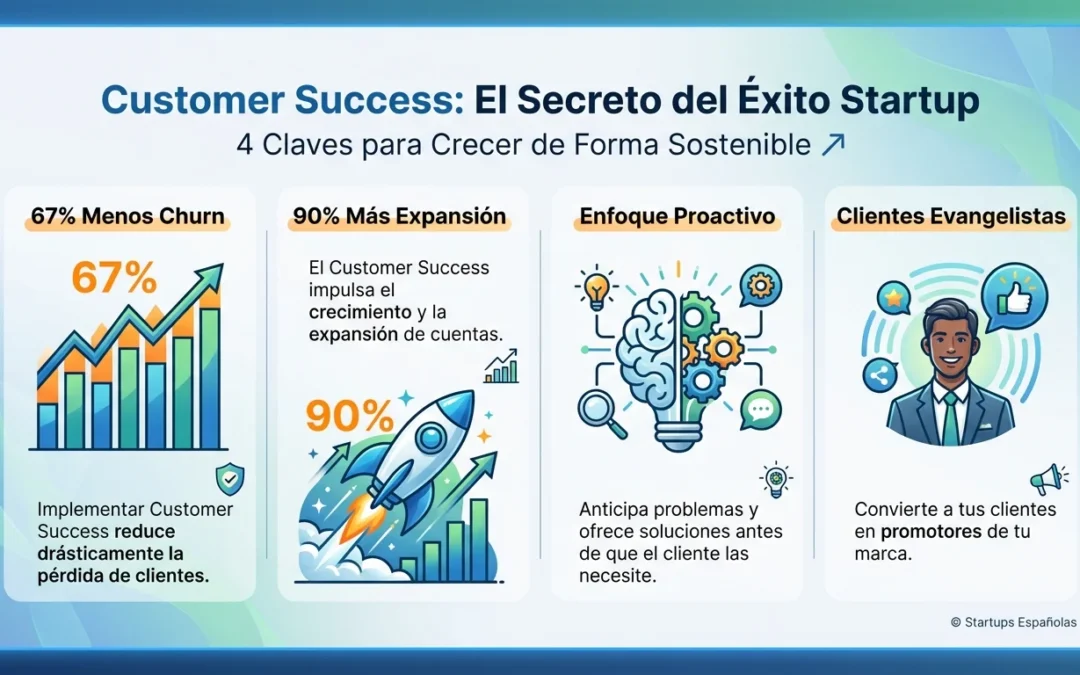 Customer Success: Por Qué las Startups Inteligentes lo Priorizan Desde el Cliente Número Uno - customer success, retención clientes startup, churn rate, LTV, onboarding clientes, customer success manager, métricas salud cliente, crecimiento SaaS