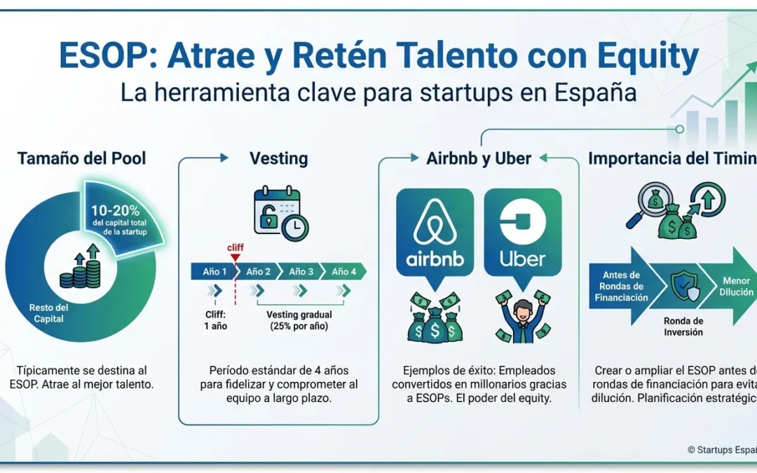 Employee Stock Options Pool: Cómo Funciona la Reserva de Equity para Empleados - employee stock options pool, ESOP, opciones sobre acciones, equity empleados, compensación startup, vesting, dilución accionaria, retención talento