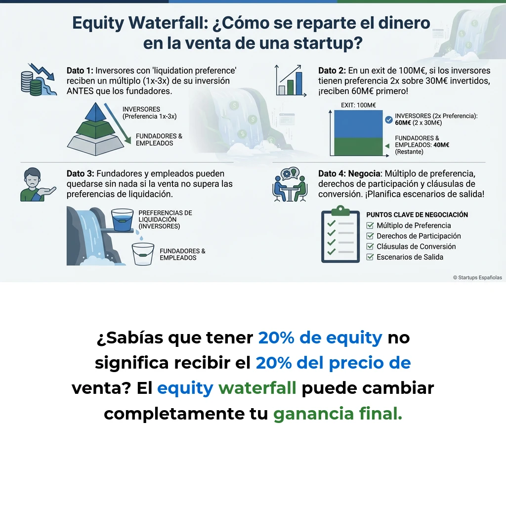Equity Waterfall: Cómo Se Distribuye el Dinero en Exits de Startups - La metodología que determina quién recibe qué cantidad cuando una startup se vende o sale a bolsa - Carousel Image