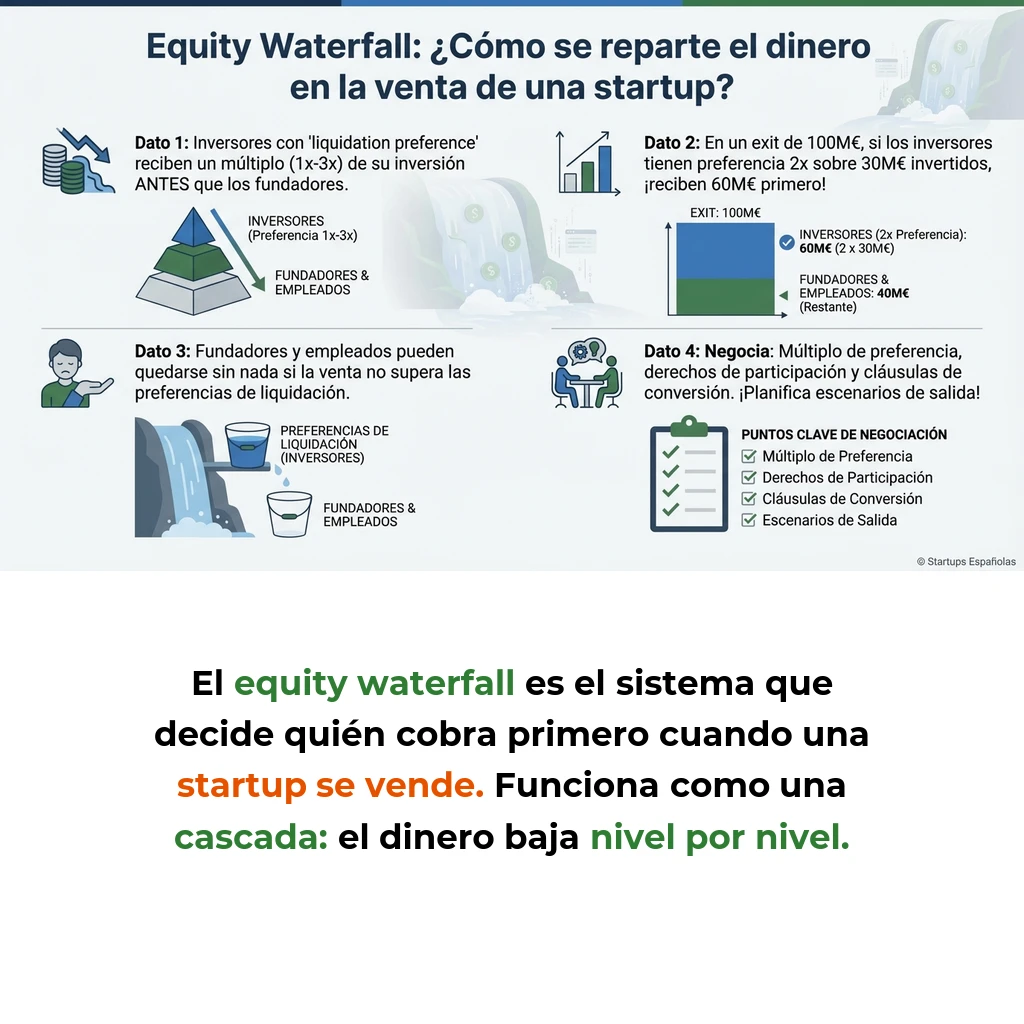 Equity Waterfall: Cómo Se Distribuye el Dinero en Exits de Startups - La metodología que determina quién recibe qué cantidad cuando una startup se vende o sale a bolsa - Carousel Image