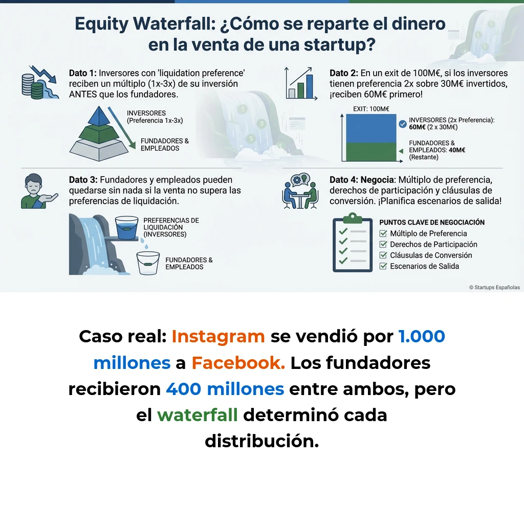 Equity Waterfall: Cómo Se Distribuye el Dinero en Exits de Startups - La metodología que determina quién recibe qué cantidad cuando una startup se vende o sale a bolsa - Carousel Image