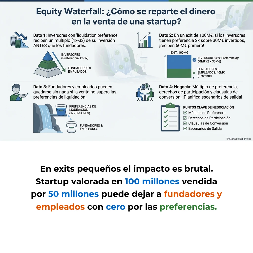 Equity Waterfall: Cómo Se Distribuye el Dinero en Exits de Startups - La metodología que determina quién recibe qué cantidad cuando una startup se vende o sale a bolsa - Carousel Image