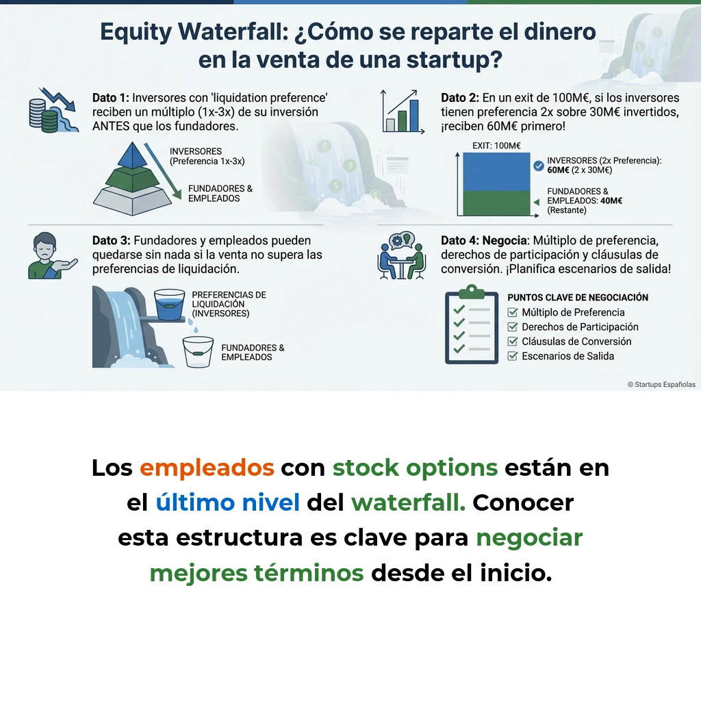 Equity Waterfall: Cómo Se Distribuye el Dinero en Exits de Startups - La metodología que determina quién recibe qué cantidad cuando una startup se vende o sale a bolsa - Carousel Image