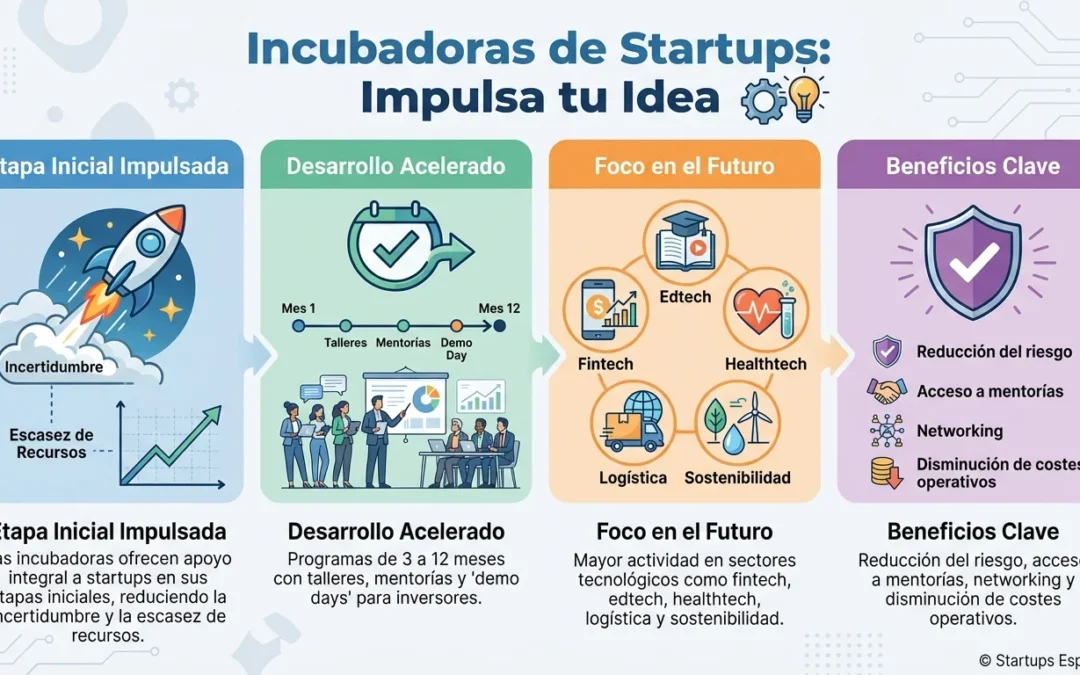 Incubadoras de startups: qué son y cómo funcionan estos programas de apoyo - incubadoras de startups, programas de incubación, apoyo a emprendedores, startups en fase temprana, mentorías para startups, validación de producto, ecosistema emprendedor España, incubadoras tecnológicas, demo day, financiación inicial startups