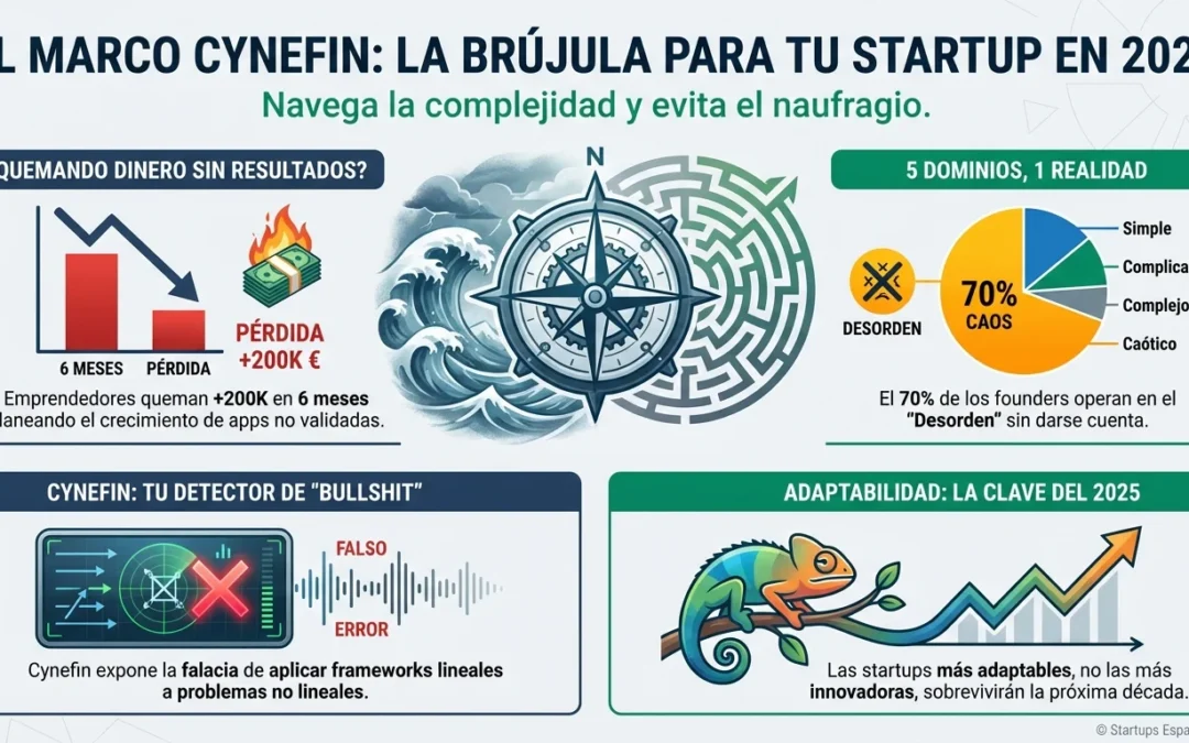 El Marco Cynefin: Por qué tu startup necesita esta brújula para no naufragar en 2025 - Marco Cynefin, toma de decisiones startups, Dave Snowden, dominios de complejidad, gestión incertidumbre, frameworks empresariales, estrategia startup, adaptabilidad empresarial