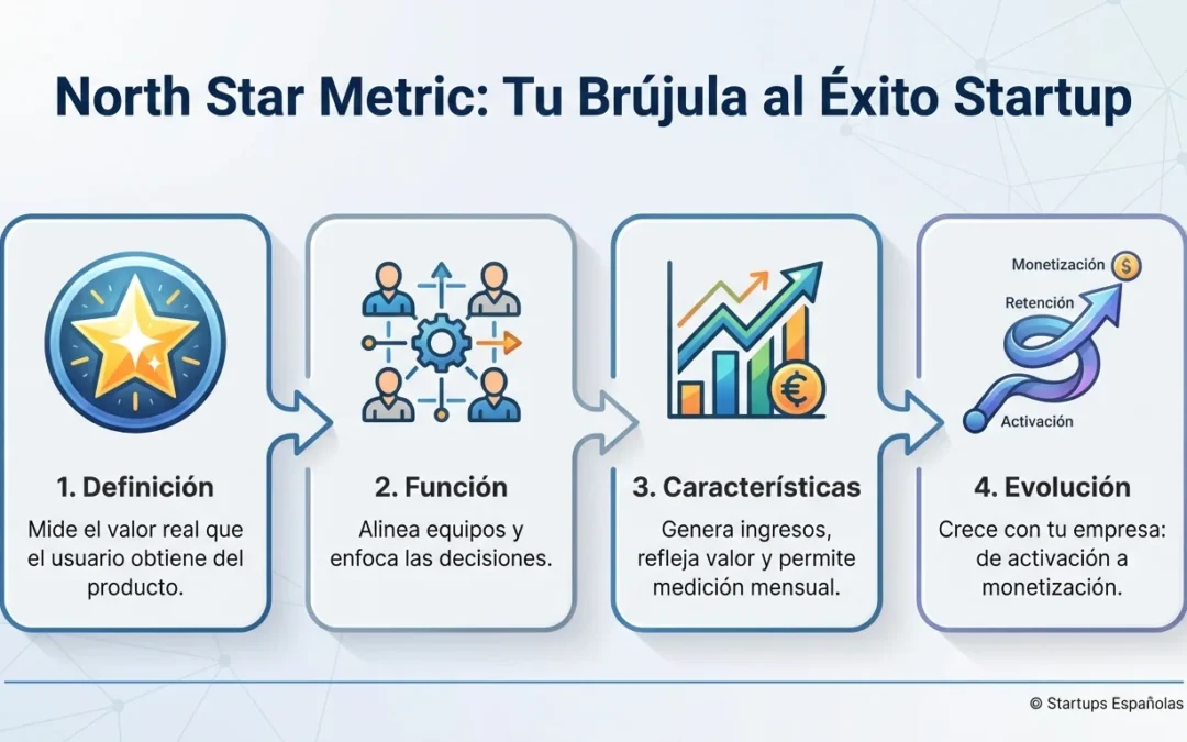 North Star Metric: Qué es y cómo identificar la métrica clave de tu startup - north star metric, NSM, métricas startup, KPIs producto, métricas engagement, métricas crecimiento, product metrics, vanity metrics, métricas retención, estrategia producto digital