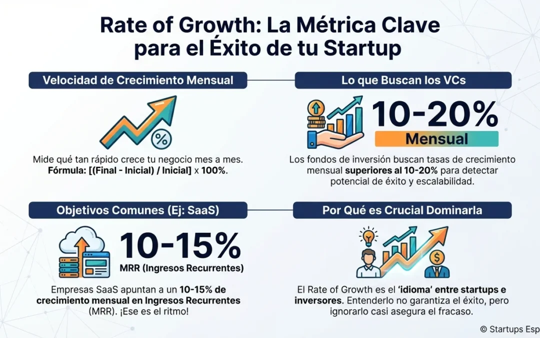 Rate of Growth: La métrica que decide si tu startup triunfa o fracasa - rate of growth, tasa de crecimiento startups, métricas inversores, crecimiento mensual, MRR, CMGR, escalabilidad startup