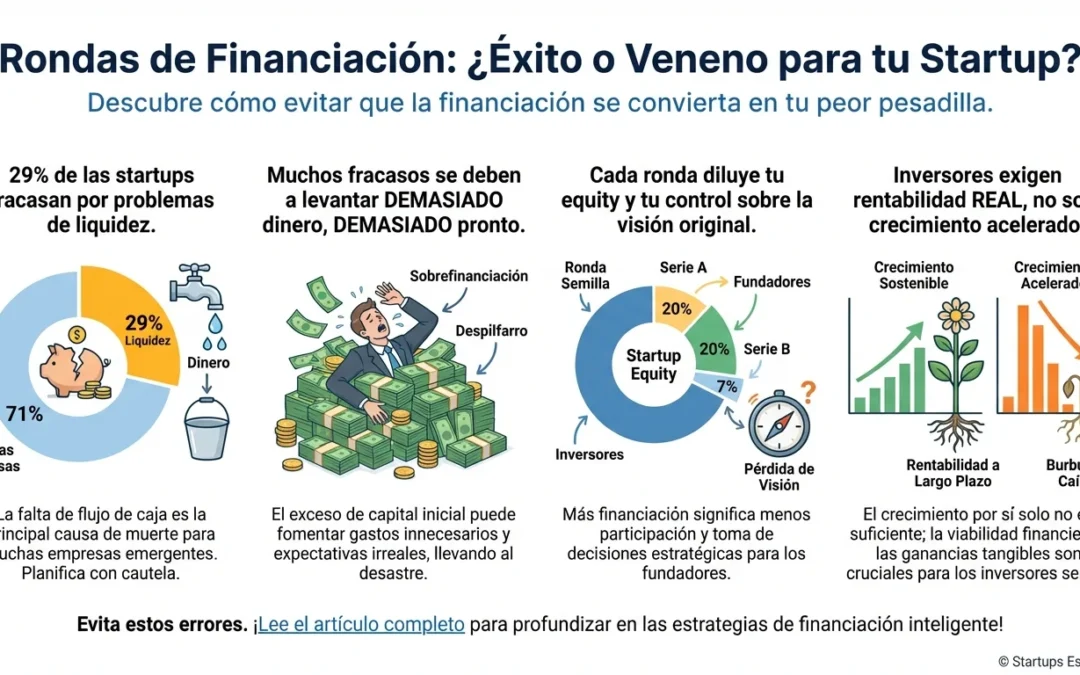 Por qué las rondas de financiación pueden ser el veneno que mate tu startup (y cómo evitarlo) - rondas financiación startups, Series A, venture capital, inversores ángeles, equity dilución, fracaso startups
