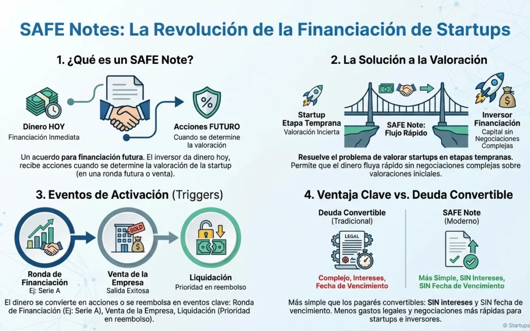 SAFE Notes: El instrumento que está revolucionando la financiación de startups - SAFE Notes, financiación startups, Simple Agreement Future Equity, rondas seed, inversión startups, Y Combinator, convertible notes