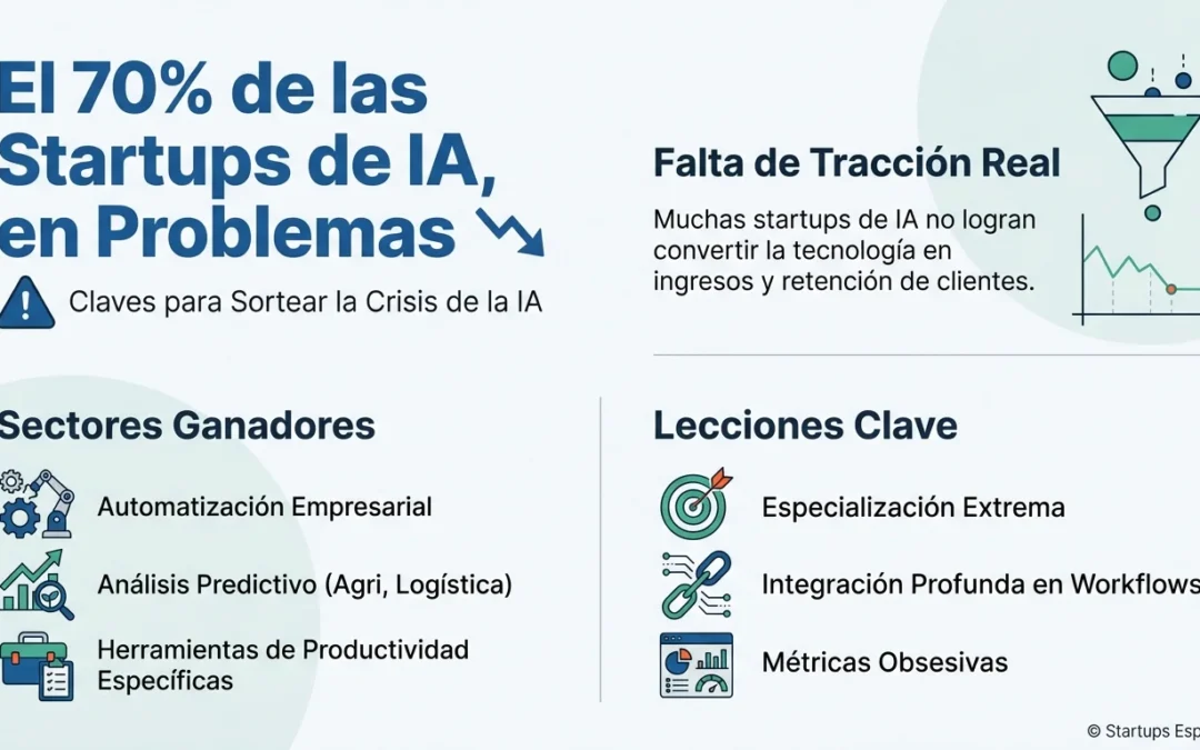Por qué el 70% de las startups de IA están en problemas (y cómo evitarlo) - startups IA, inteligencia artificial, inversión tecnológica, venture capital, emprendimiento, análisis startups, tecnología emergente
