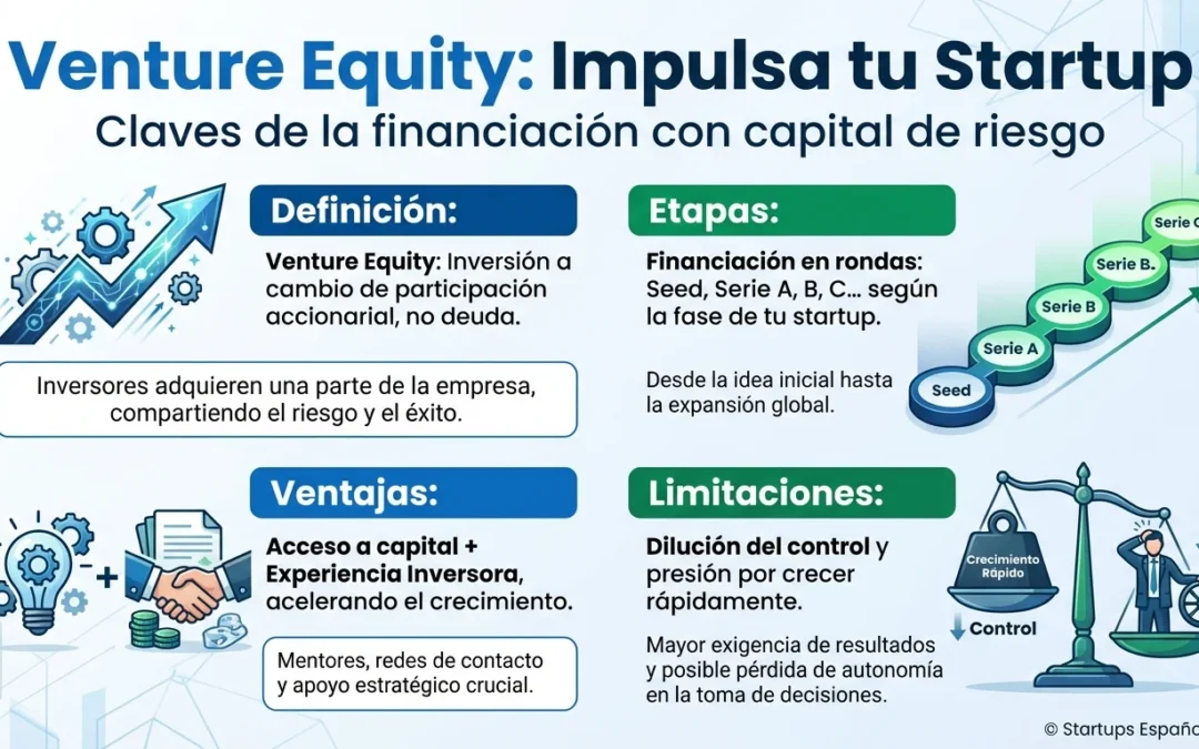 Venture Equity: Cómo Funciona la Distribución de Participaciones en Startups - venture equity, capital de riesgo, financiación startup, participaciones accionariales, dilución, Series A, Series B, valoración pre-money, post-money