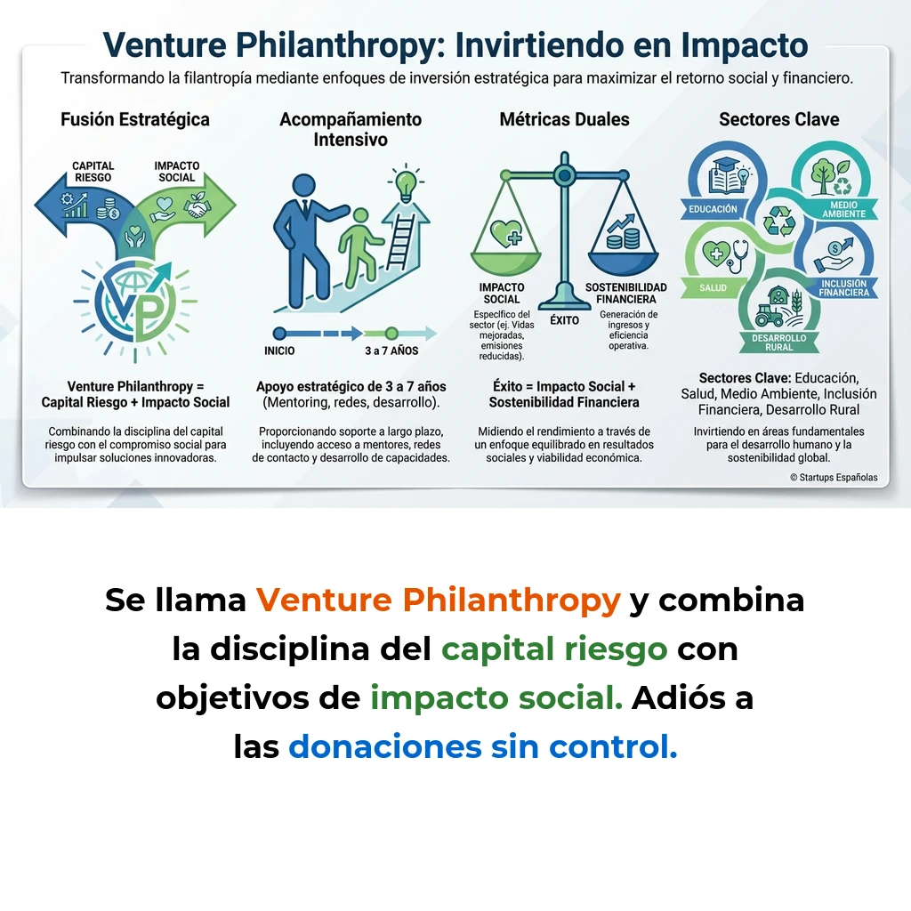 Venture Philanthropy: Cómo Funciona la Fusión Entre Capital Riesgo e Impacto Social - La metodología que combina disciplina empresarial con objetivos sociales para financiar startups de impacto - Carousel Image