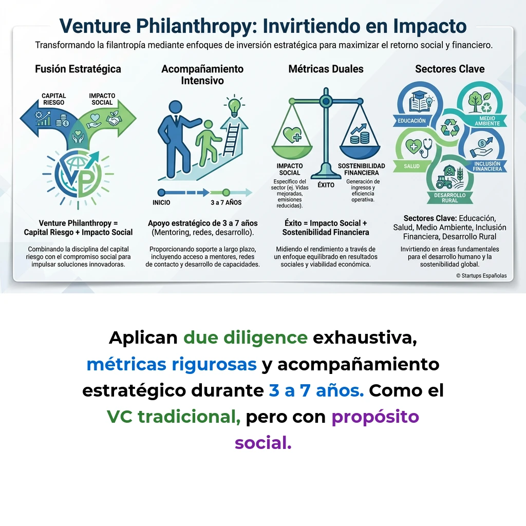 Venture Philanthropy: Cómo Funciona la Fusión Entre Capital Riesgo e Impacto Social - La metodología que combina disciplina empresarial con objetivos sociales para financiar startups de impacto - Carousel Image