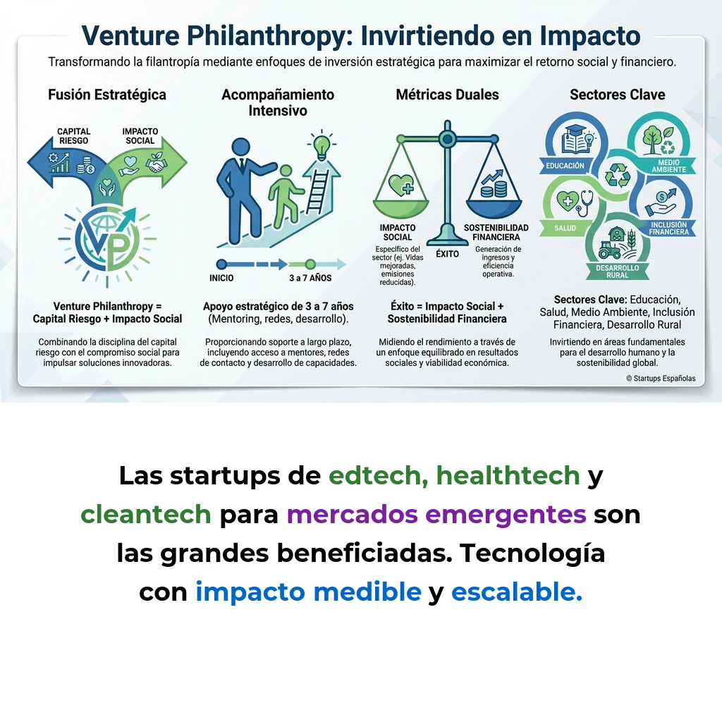 Venture Philanthropy: Cómo Funciona la Fusión Entre Capital Riesgo e Impacto Social - La metodología que combina disciplina empresarial con objetivos sociales para financiar startups de impacto - Carousel Image