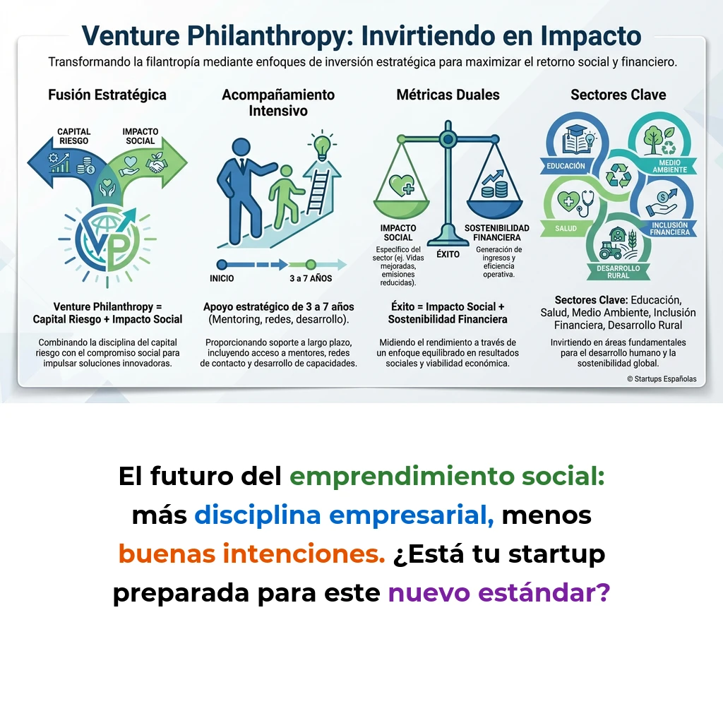 Venture Philanthropy: Cómo Funciona la Fusión Entre Capital Riesgo e Impacto Social - La metodología que combina disciplina empresarial con objetivos sociales para financiar startups de impacto - Carousel Image