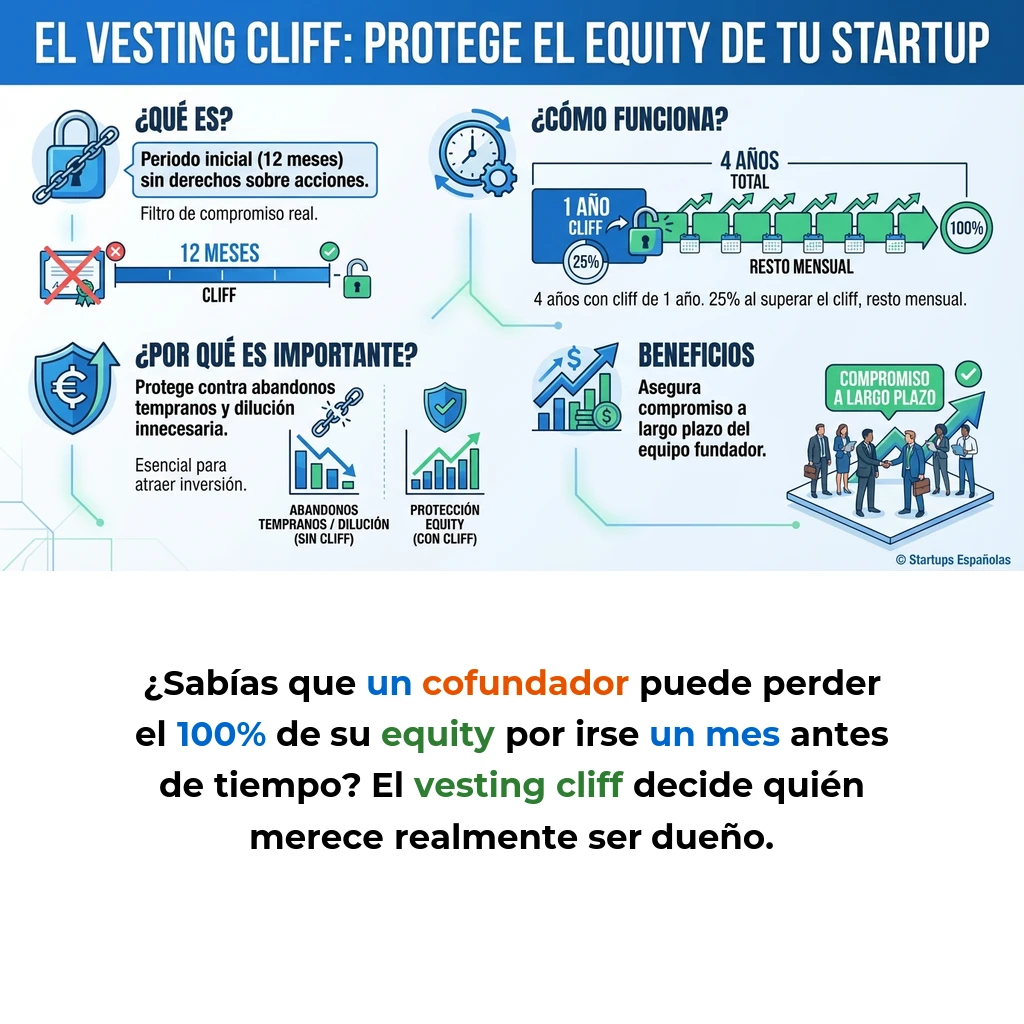 Qué es el vesting cliff y cómo protege el equity de tu startup - El mecanismo que asegura compromiso real antes de distribuir propiedad - Carousel Image