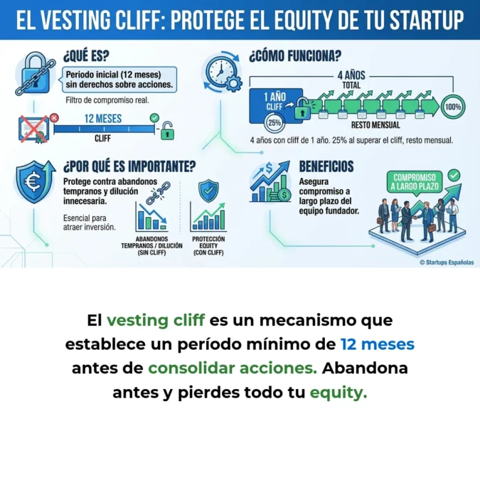 Qué es el vesting cliff y cómo protege el equity de tu startup - El mecanismo que asegura compromiso real antes de distribuir propiedad - Carousel Image