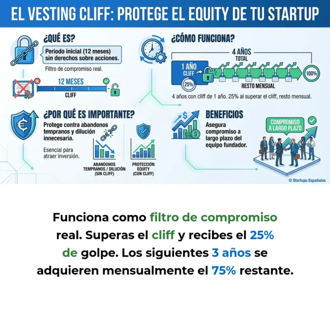 Qué es el vesting cliff y cómo protege el equity de tu startup - El mecanismo que asegura compromiso real antes de distribuir propiedad - Carousel Image