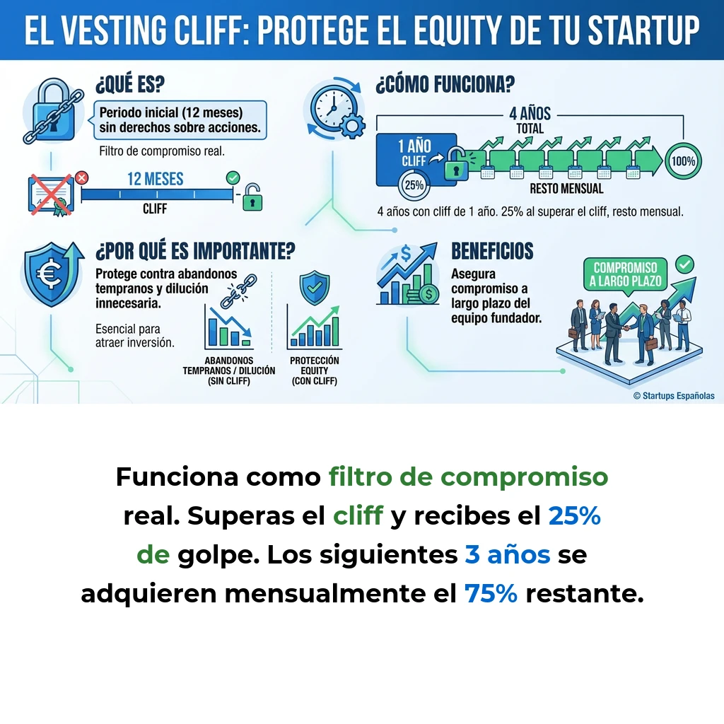Qué es el vesting cliff y cómo protege el equity de tu startup - El mecanismo que asegura compromiso real antes de distribuir propiedad - Carousel Image