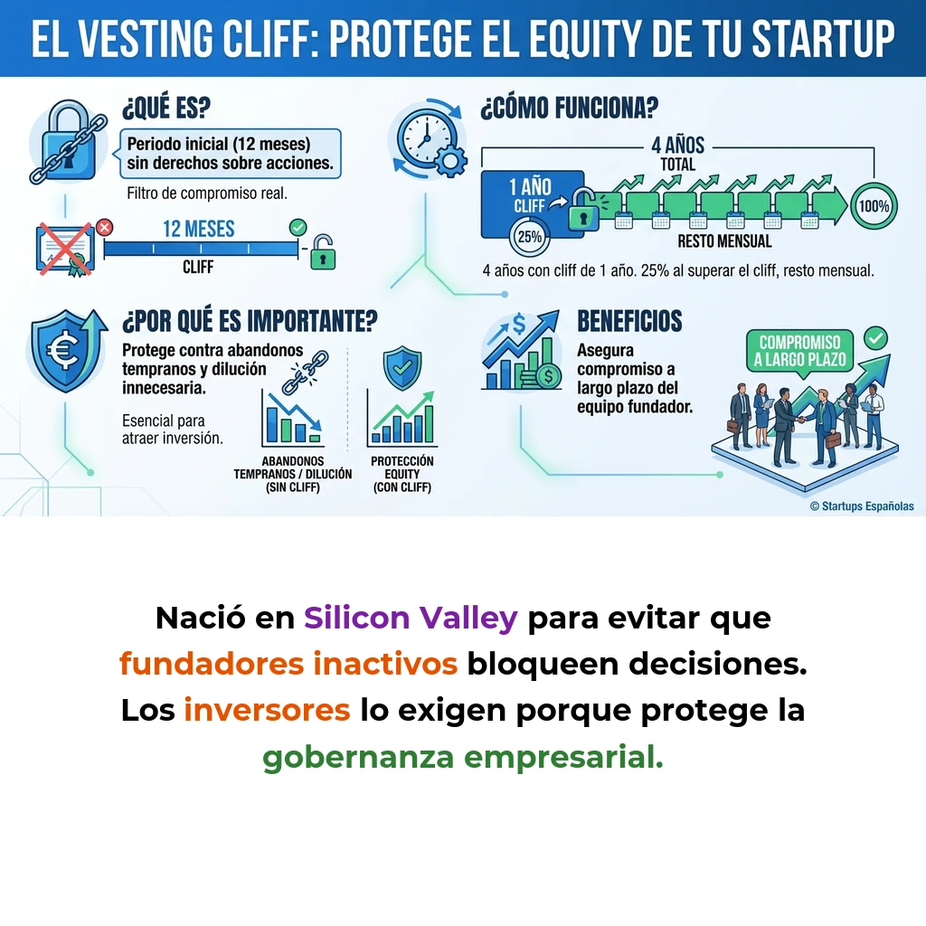 Qué es el vesting cliff y cómo protege el equity de tu startup - El mecanismo que asegura compromiso real antes de distribuir propiedad - Carousel Image