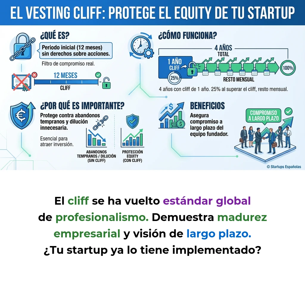 Qué es el vesting cliff y cómo protege el equity de tu startup - El mecanismo que asegura compromiso real antes de distribuir propiedad - Carousel Image
