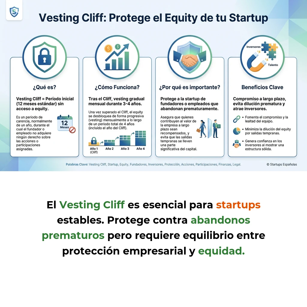 Vesting Cliff: El Mecanismo de Protección Esencial en Startups - Cómo funciona el período de carencia que protege el equity de abandonos prematuros - Carousel Image